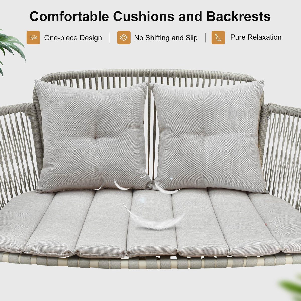 PURPLE LEAF Double Cloud Hanging Chair - Outdoor Patio Rattan Swing Chair with Cushion and Backrest.