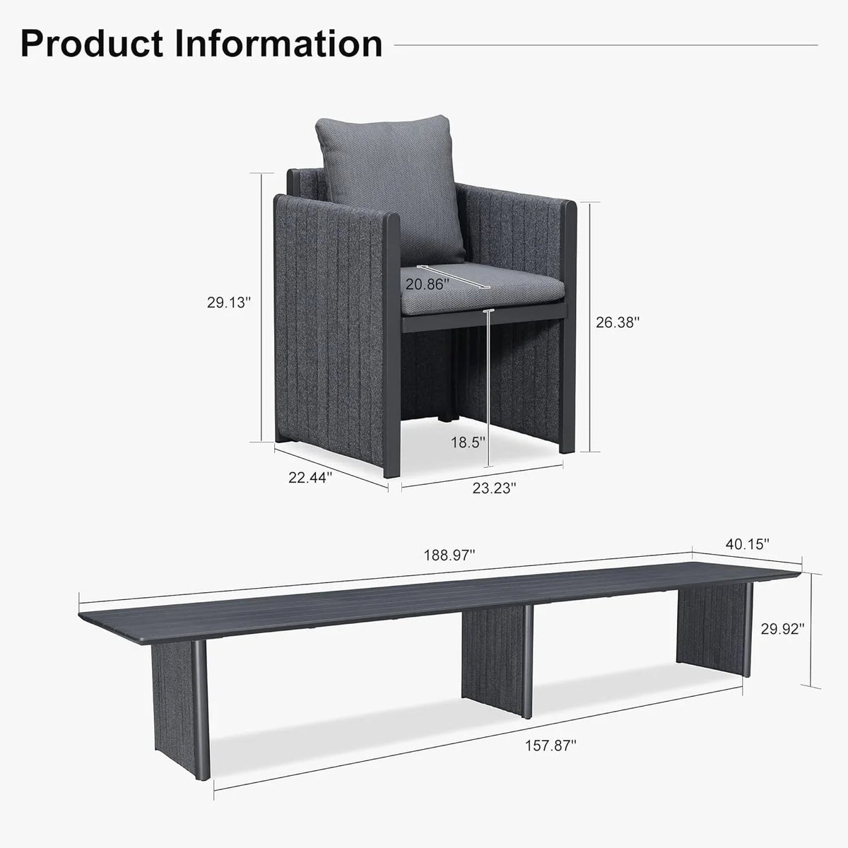 PURPLE LEAF Sanori Outdoor Dining Set Weather-Resistant Aluminum Table and Chairs Set with Backrest Pillow and Olefin Cushions for Deck