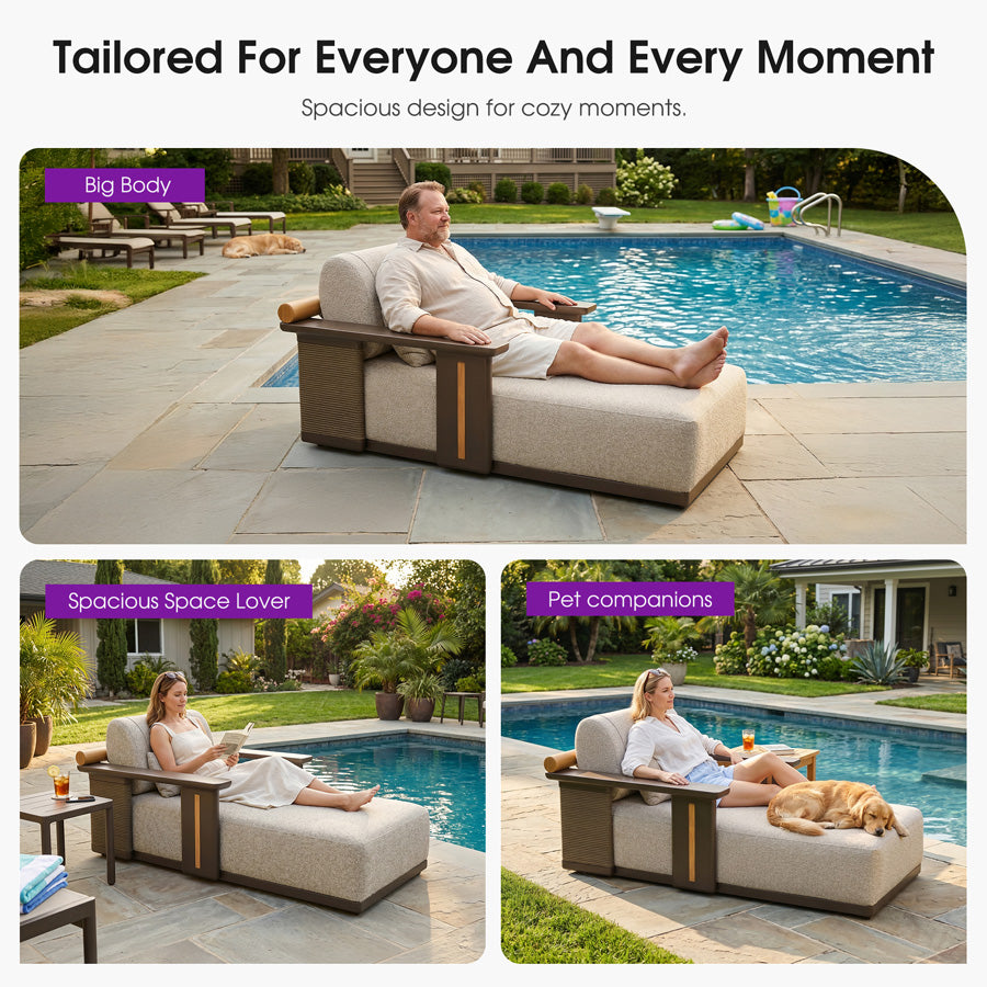 PURPLE LEAF Outdoor Chaise Lounge Chair Aluminum Patio Lounge Chair with Pillow Lounger Recliner Chiar for Beach Pool Lawn Tanning Lounge