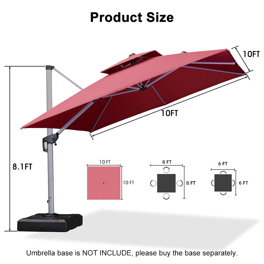 PURPLE LEAF Outdoor Windproof Umbrella, Square Cantilever Umbrella Outside Patio