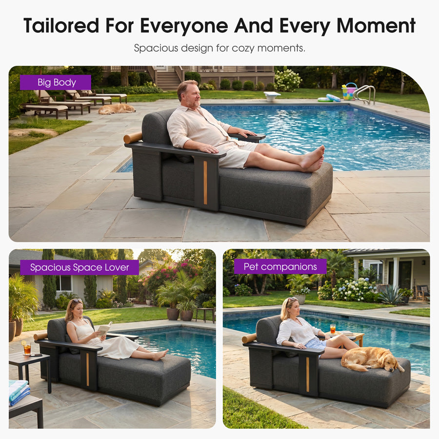 PURPLE LEAF Outdoor Chaise Lounge Chair Aluminum Patio Lounge Chair with Pillow Lounger Recliner Chiar for Beach Pool Lawn Tanning Lounge