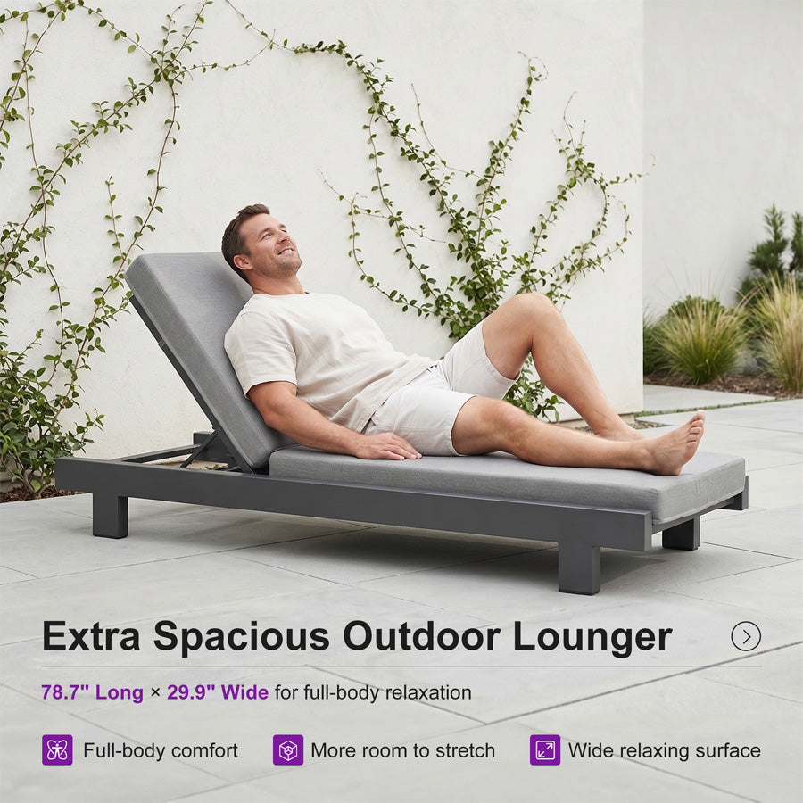 PURPLE LEAF Outdoor Luxury Daybed for Patio,  Poolside Chaise Lounge Bed with Cushion, Olefin Blend Fabric, Aluminum Frame Sunbed for Deck and Backyard