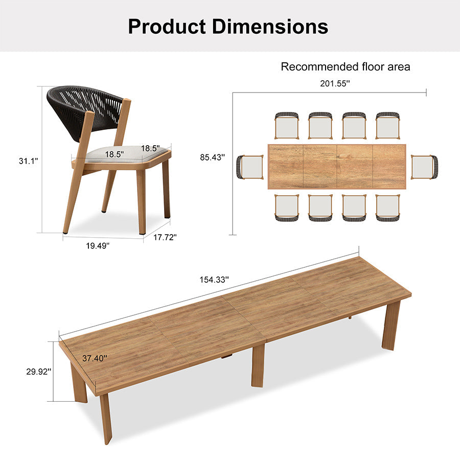 PURPLE LEAF 7 / 9 / 11 pcs Outdoor Dining Set Patio Dining Furniture for Lawn Backyard Deck Brown