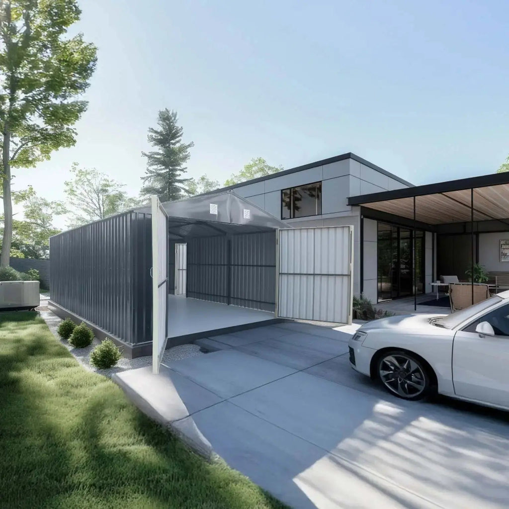 TMG Heavy Series™ 13' x 20' Metal Garage Shed with Double Front Doors and Side Entry Door, 8'6" Peak Height TMG-MS1320B