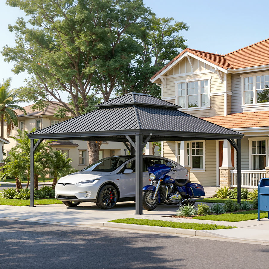 PURPLE LEAF Outdoor Metal Carport with Grey Steel Roof and Aluminum Frame Protective Shelter
