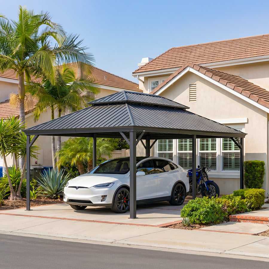 PURPLE LEAF Outdoor Metal Carport with Grey Steel Roof and Aluminum Frame Protective Shelter