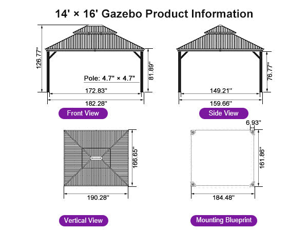 PURPLE LEAF Hardtop Gazebo for Patio Wood Grain Aluminum Frame Awning with Netting