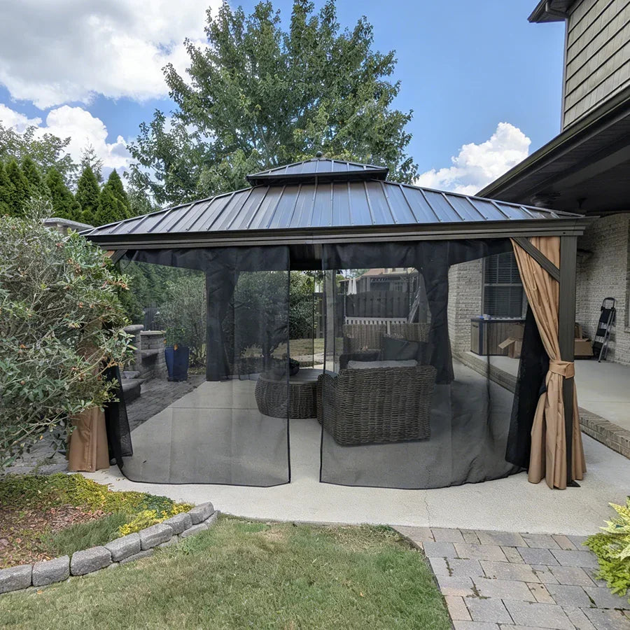 PURPLE LEAF Outdoor Hardtop Gazebo for Garden Bronze Double Roof Aluminum Frame Pavilion with Reinforcement Support Rod