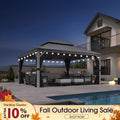 PURPLE LEAF Patio Gazebo for Pool Light Grey Hardtop Galvanized Steel Roof with String Lights-milky