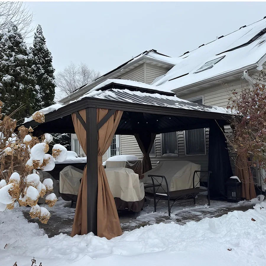 PURPLE LEAF Outdoor Hardtop Gazebo for Garden Bronze Double Roof Aluminum Frame Pavilion with Reinforcement Support Rod