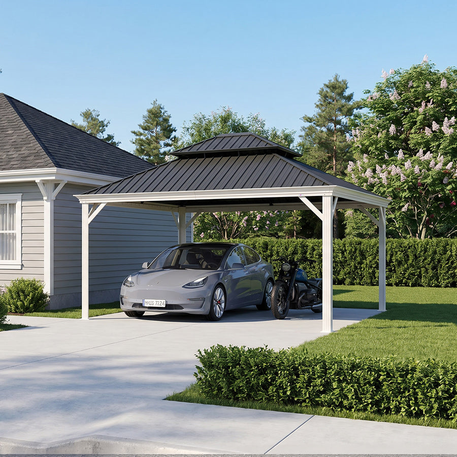 PURPLE LEAF White Metal Carport with Galvanized Steel Roof Aluminum Frame All-Weather Car Shelter
