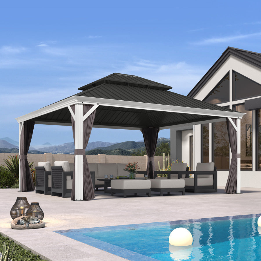 PURPLE LEAF White Gazebo for Modern Patio Double Galvanized Steel Roof Awning and Upgrade Curtain
