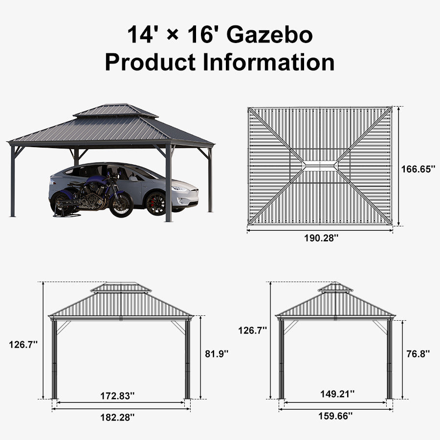PURPLE LEAF Light Grey Metal Carport with Galvanized Steel Roof Heavy Duty Permanent Outdoor Car Shelter