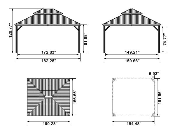 PURPLE LEAF Patio Gazebo for Backyard Grey Hardtop Galvanized Steel Roof Awning with Reinforcement Support Rod