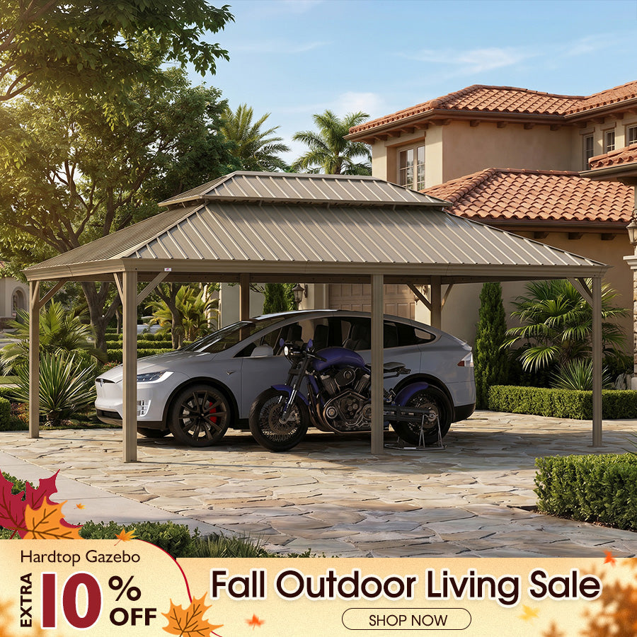 PURPLE LEAF Outdoor Carport Gazebo Champagne Steel Roof Aluminum Frame Shelter for Parking