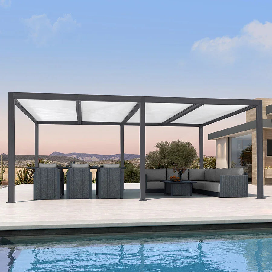 PURPLE LEAF Athena Louvered Pergola Modern Grey Pergola with White Roof for Deck Backyard Garden