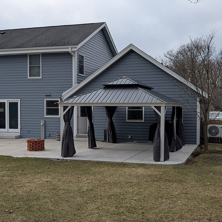PURPLE LEAF White Gazebo for Modern Patio Double Galvanized Steel Roof Awning and Upgrade Curtain with Lights-clear