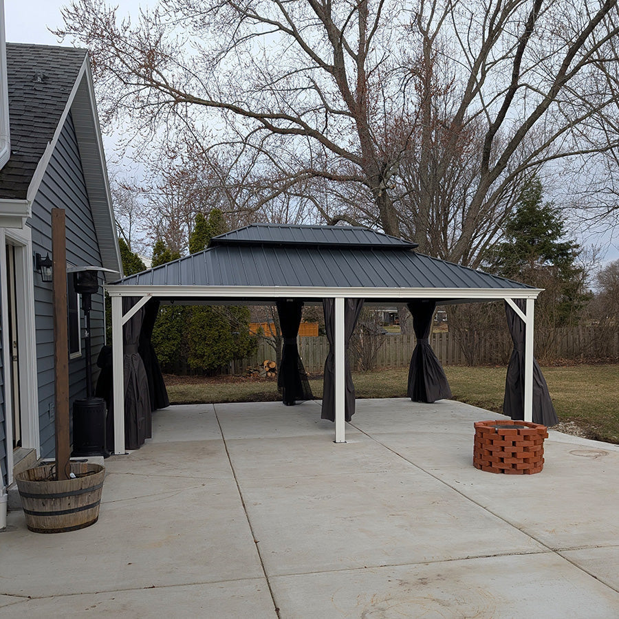 PURPLE LEAF White Gazebo for Modern Patio Double Galvanized Steel Roof Awning and Upgrade Curtain with Lights-clear