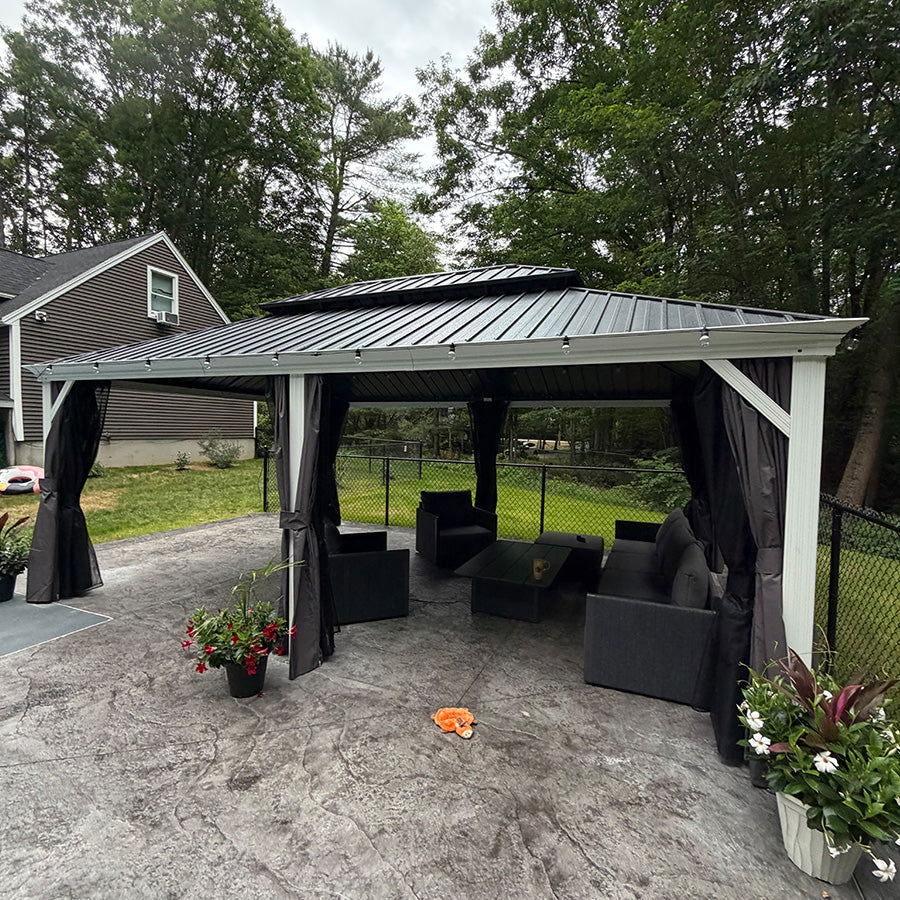 PURPLE LEAF White Gazebo for Modern Patio Double Galvanized Steel Roof Awning and Upgrade Curtain