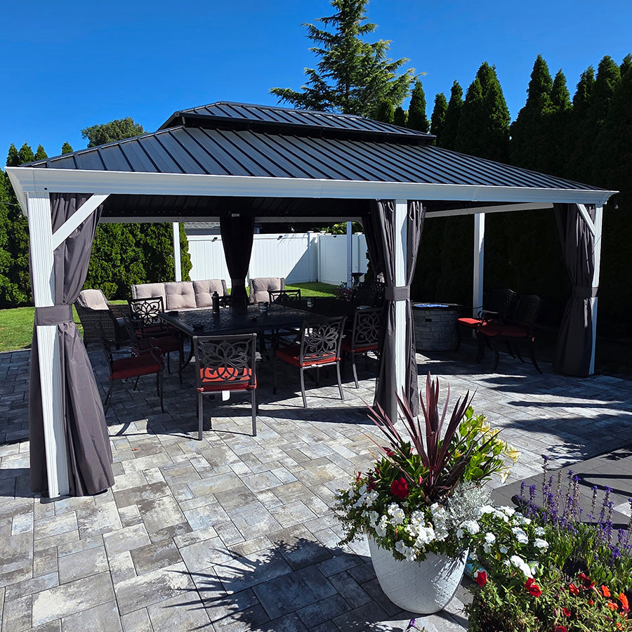 PURPLE LEAF White Gazebo for Modern Patio Double Galvanized Steel Roof Awning and Upgrade Curtain