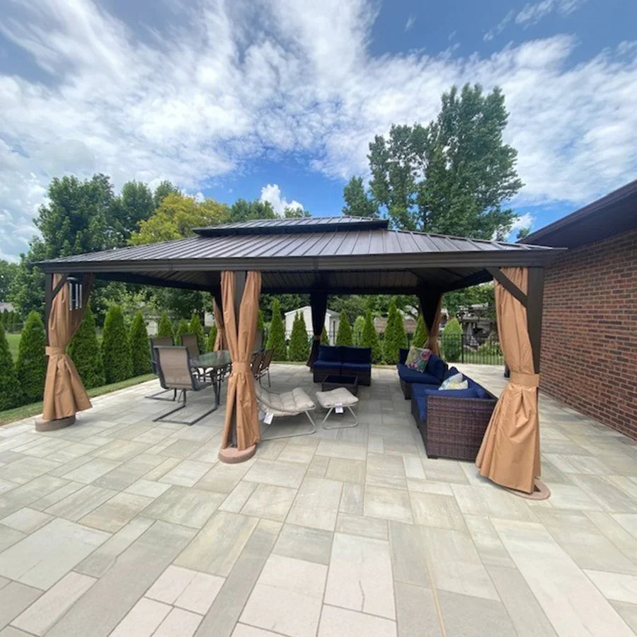 PURPLE LEAF Outdoor Hardtop Gazebo for Garden Bronze Double Roof Aluminum Frame Pavilion with Reinforcement Support Rod