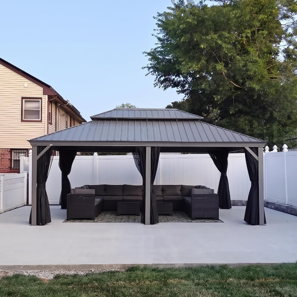 PURPLE LEAF Patio Gazebo for Pool Light Grey Hardtop Galvanized Steel Roof with Reinforcement Support Rod