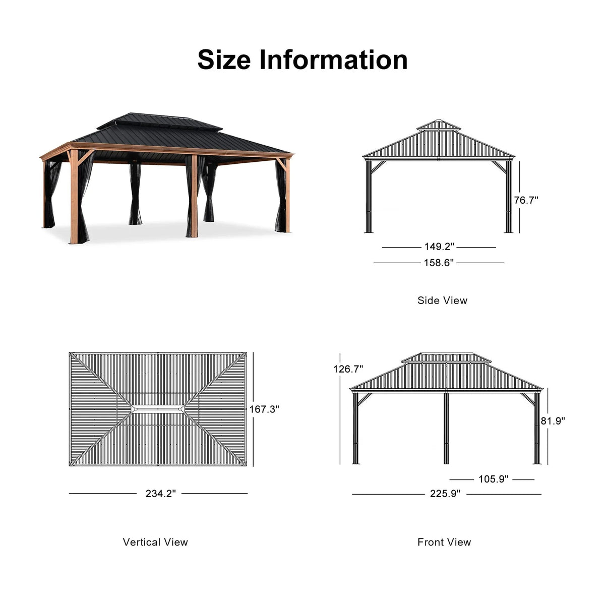 PURPLE LEAF – Pavillon à toit rigide pour terrasse, structure en aluminium effet bois avec guirlande lumineuse – clear
