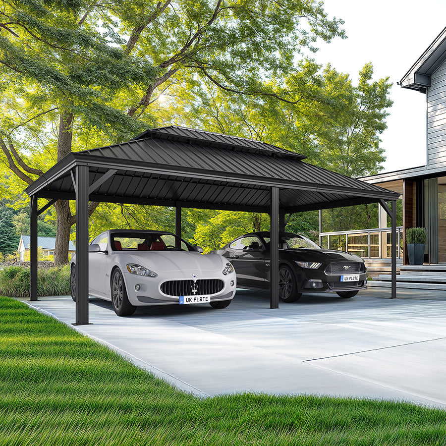 PURPLE LEAF Outdoor Metal Carport with Grey Steel Roof and Aluminum Frame Protective Shelter