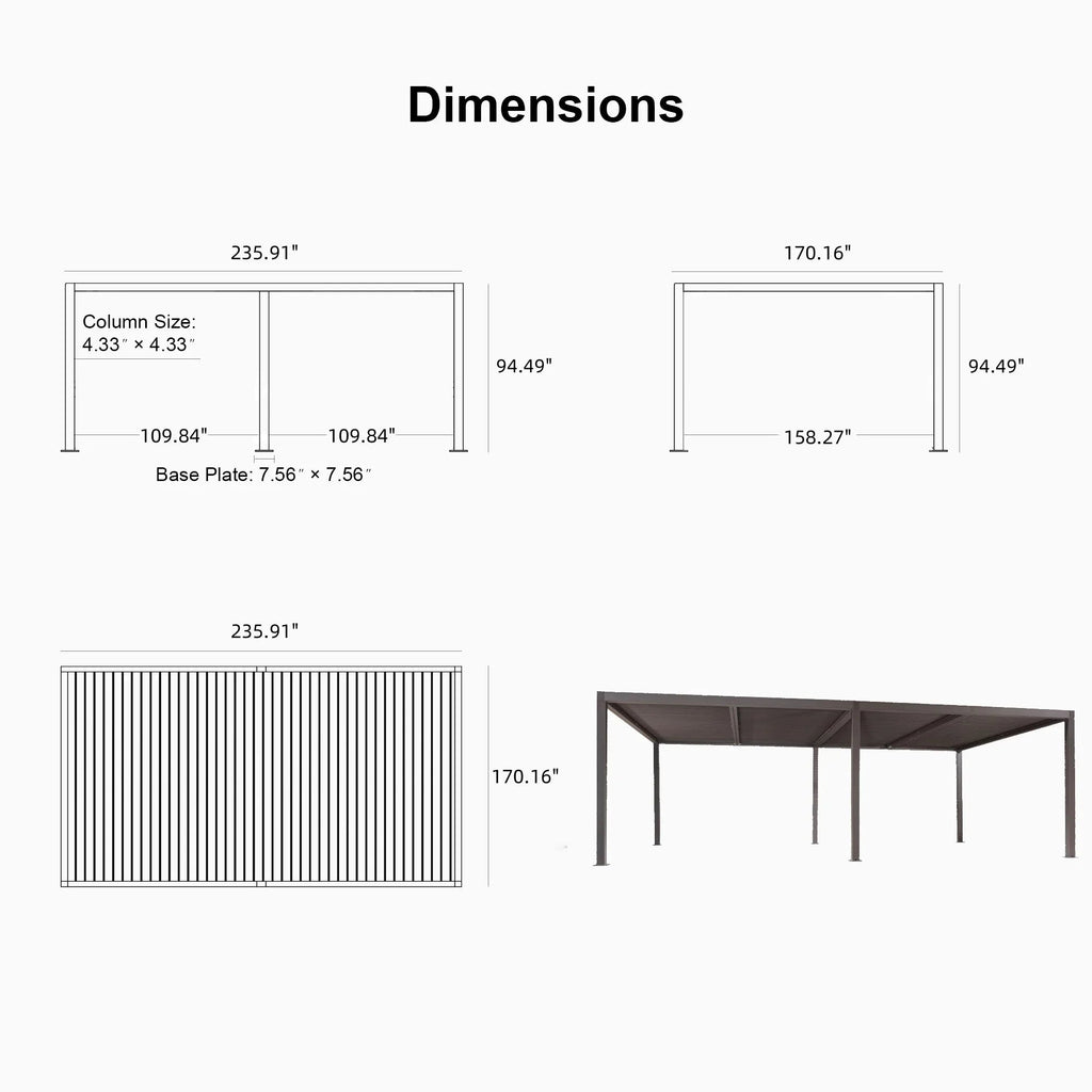 PURPLE LEAF Athena Louvered Pergola Outdoor Aluminum Pergola with Adjustable Roof for Deck Backyard Garden Hardtop Gazebo
