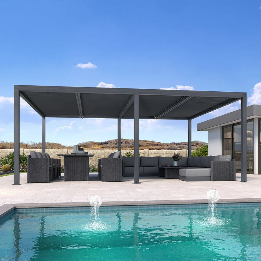 PURPLE LEAF Athena Louvered Pergola Outdoor Aluminum Pergola with Adjustable Roof for Deck Backyard Garden Hardtop Gazebo