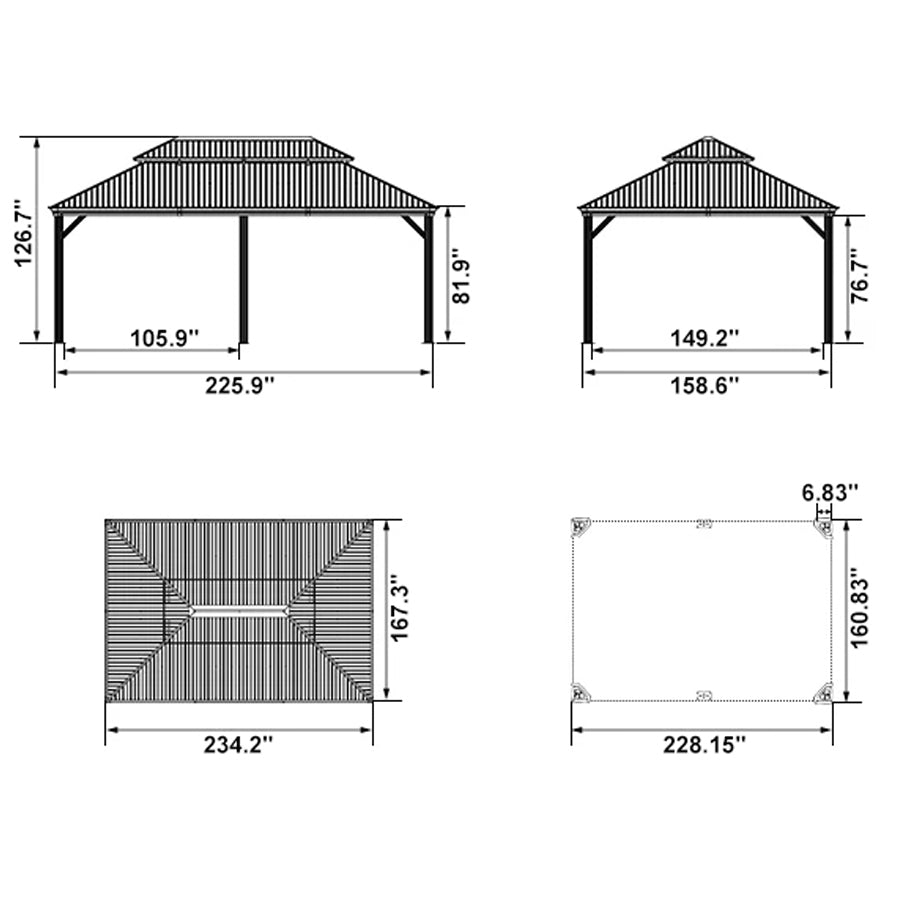 PURPLE LEAF Patio Gazebo for Backyard Grey Hardtop Galvanized Steel Roof Awning with Upgrade Curtain