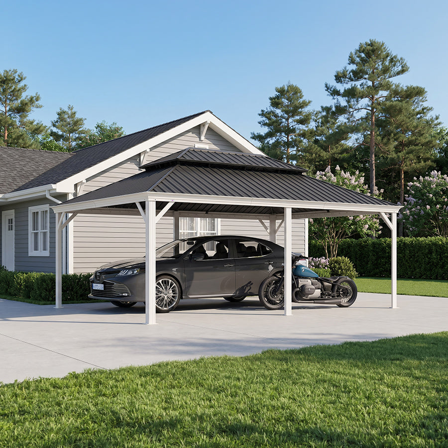 PURPLE LEAF White Metal Carport with Galvanized Steel Roof Aluminum Frame All-Weather Car Shelter