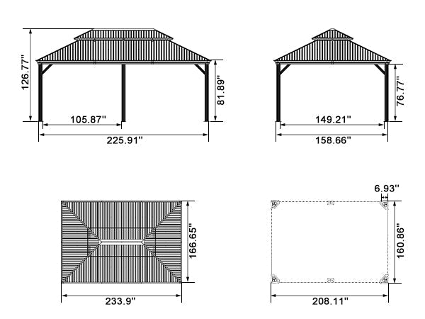 PURPLE LEAF Patio Gazebo for Backyard Grey Hardtop Galvanized Steel Roof Awning with Reinforcement Support Rod