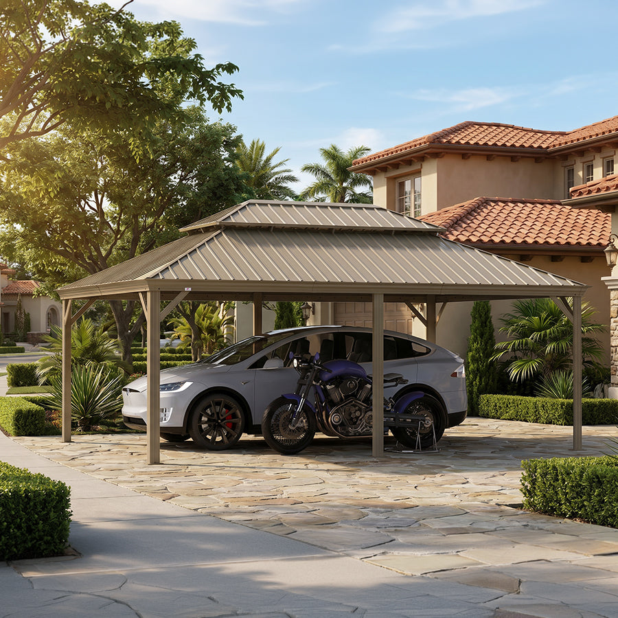 PURPLE LEAF Outdoor Carport Gazebo Champagne Steel Roof Aluminum Frame Shelter for Parking