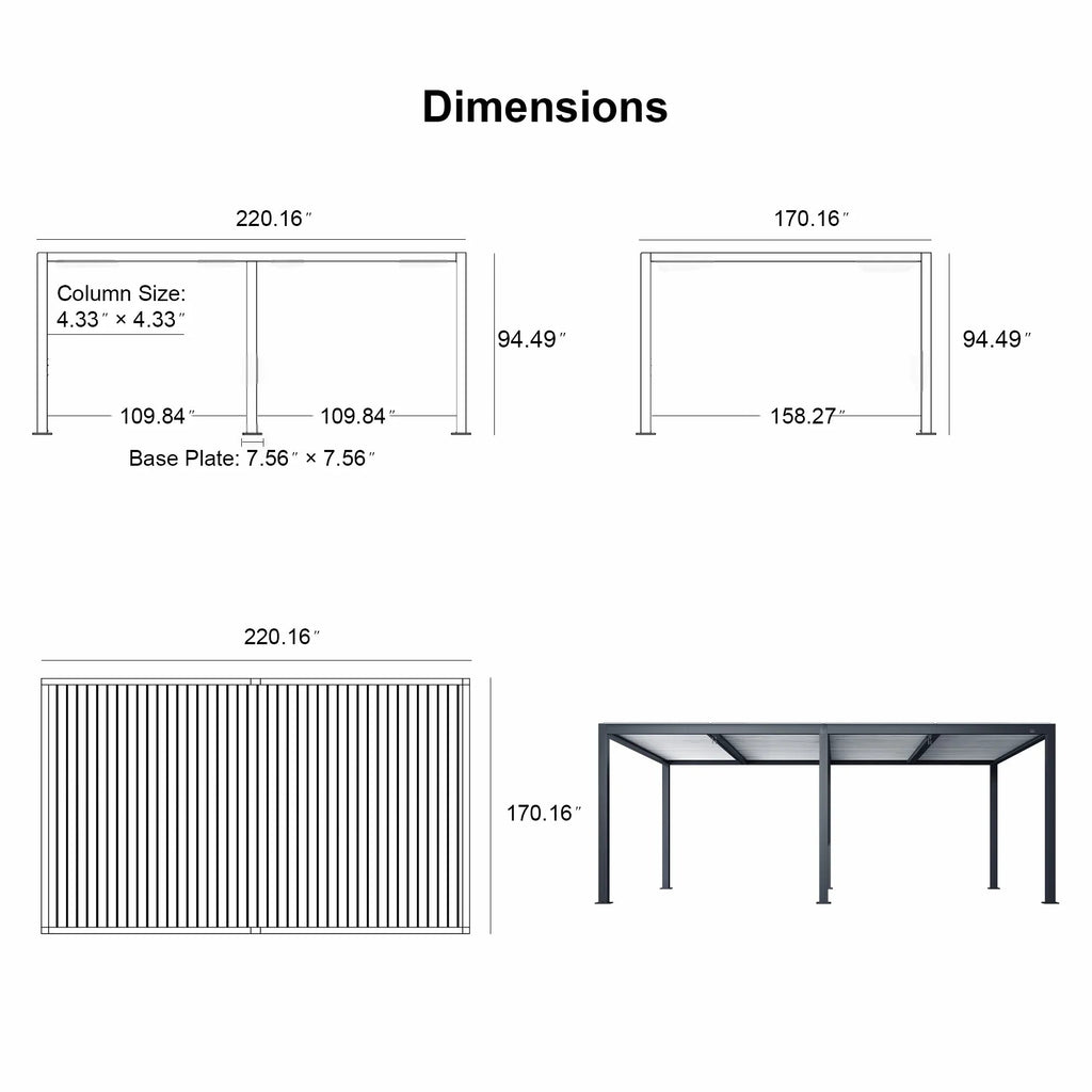 PURPLE LEAF Athena Louvered Pergola Modern Grey Pergola White Roof with Sanori Patio Couch Set Modular Sofas for Deck Backyard Garden