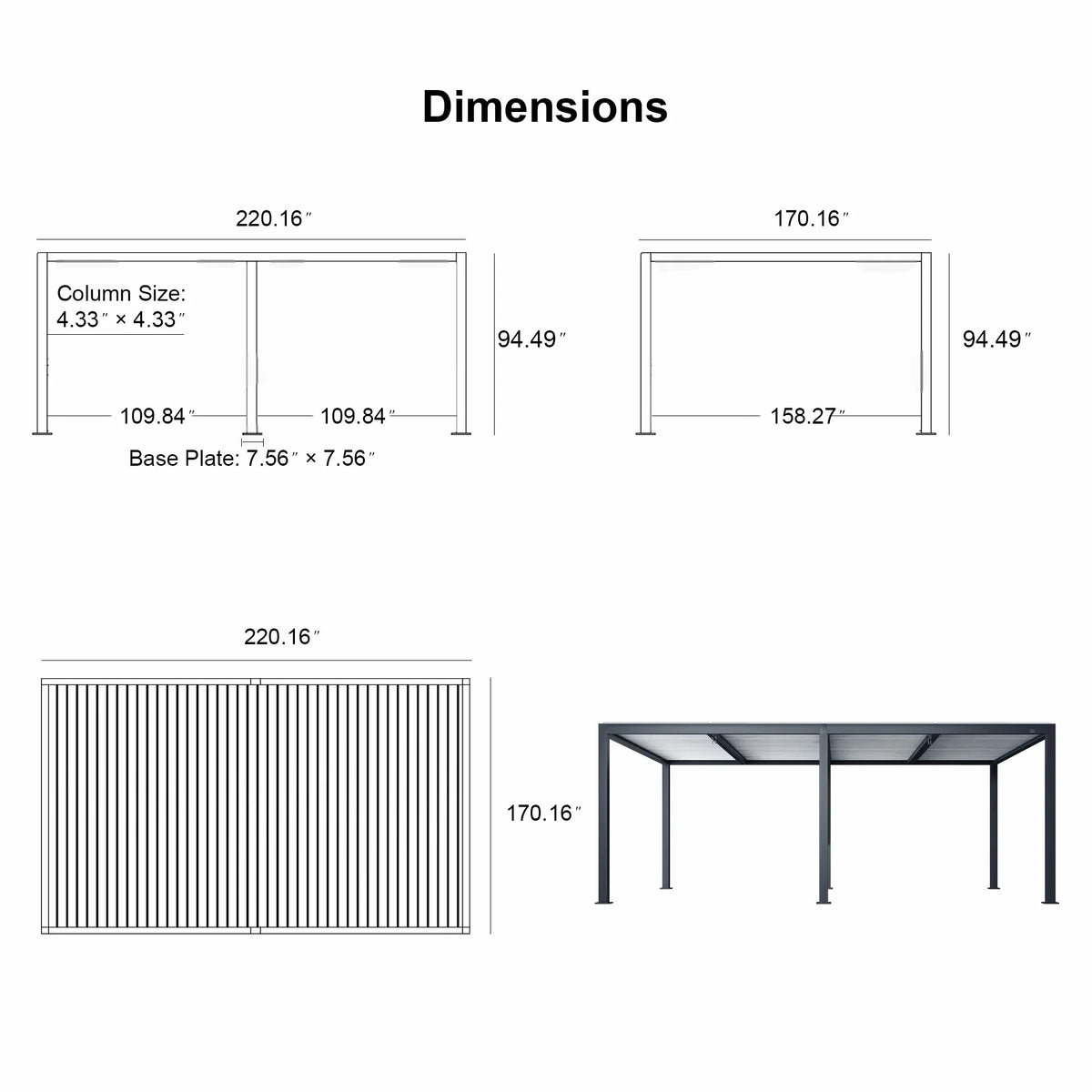 PURPLE LEAF Athena Louvered Pergola Modern Grey Pergola White Roof with Sanori Patio Couch Set Modular Sofas for Deck Backyard Garden
