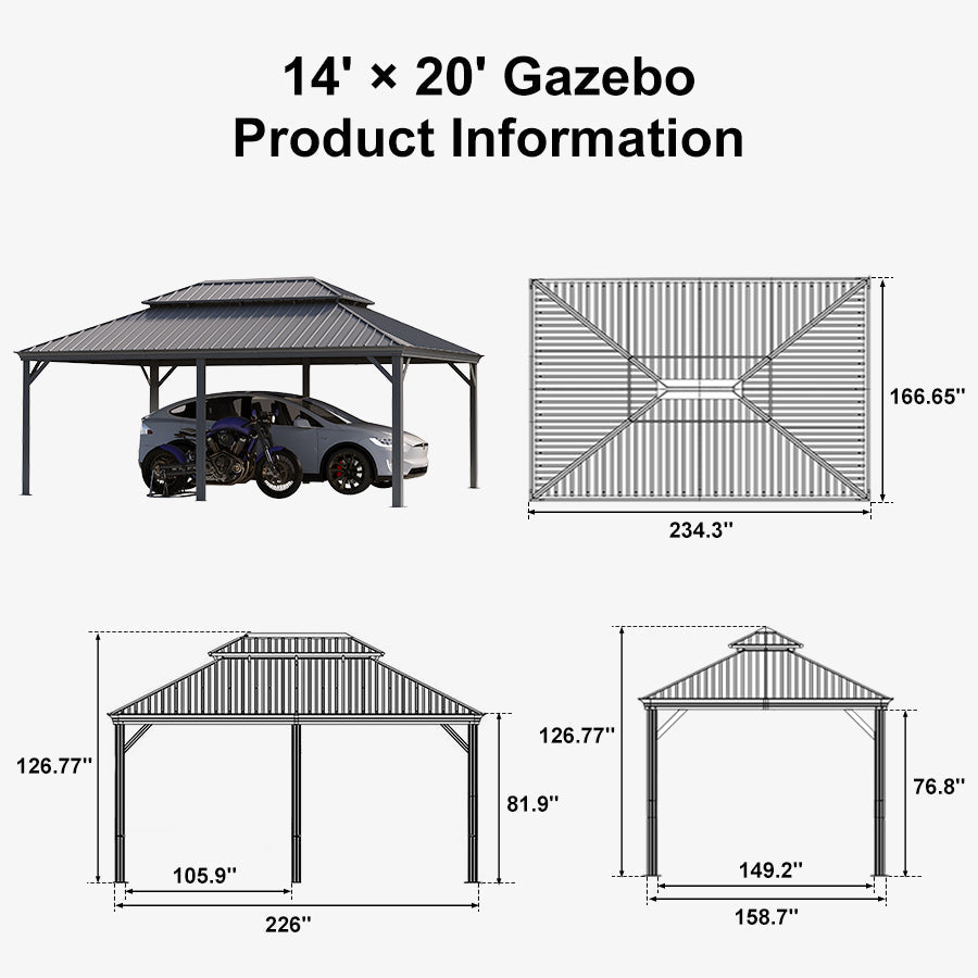 PURPLE LEAF Light Grey Metal Carport with Galvanized Steel Roof Heavy Duty Permanent Outdoor Car Shelter