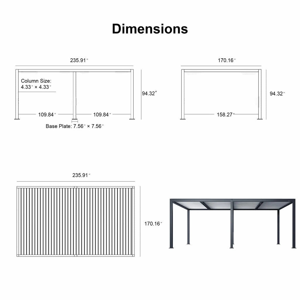 PURPLE LEAF Athena Louvered Pergola Outdoor Aluminum Pergola with Adjustable Roof for Deck Backyard Garden Hardtop Gazebo