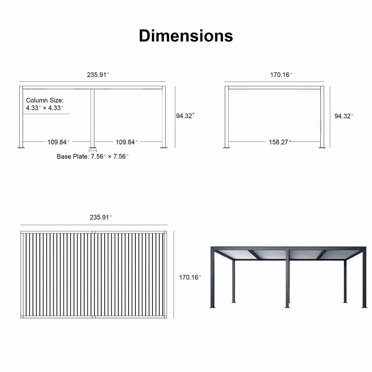 PURPLE LEAF Athena Louvered Pergola Outdoor Aluminum Pergola with Adjustable Roof for Deck Backyard Garden Hardtop Gazebo