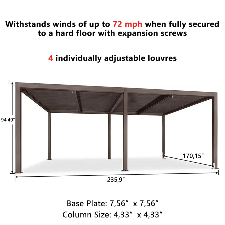PURPLE LEAF Athena Outdoor Louvered Pergola Adjustable Metal Roof Bronze Hardtop Gazebo Patio Pavilion