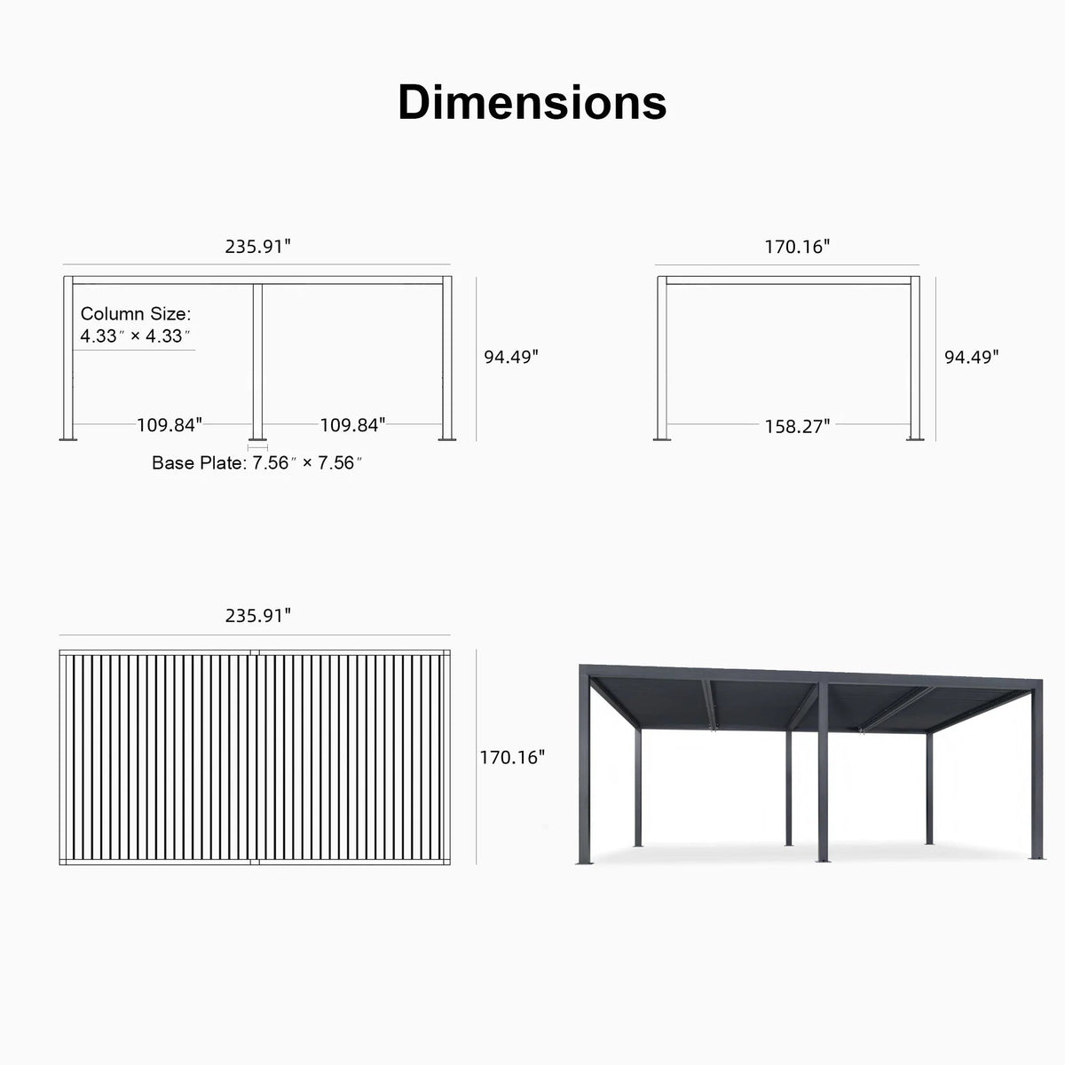 PURPLE LEAF Athena Louvered Pergola Outdoor Aluminum Pergola with Adjustable Roof for Deck Backyard Garden Hardtop Gazebo