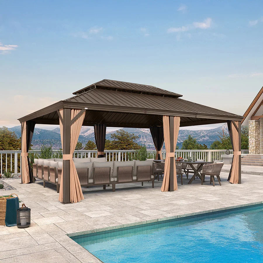 PURPLE LEAF Outdoor Hardtop Gazebo for Garden Bronze Double Roof Aluminum Frame Pavilion