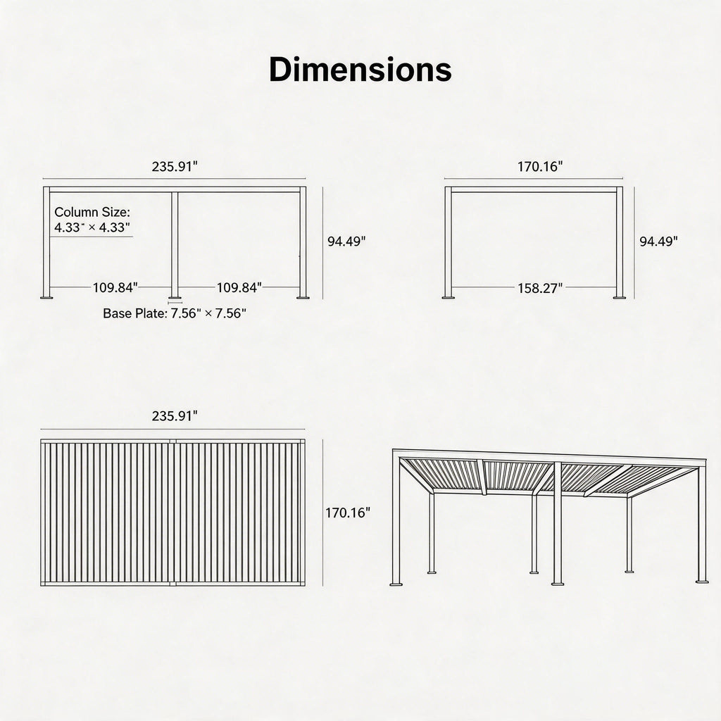 PURPLE LEAF Athena Louvered Pergola Modern Grey Pergola with White Roof for Deck Backyard Garden