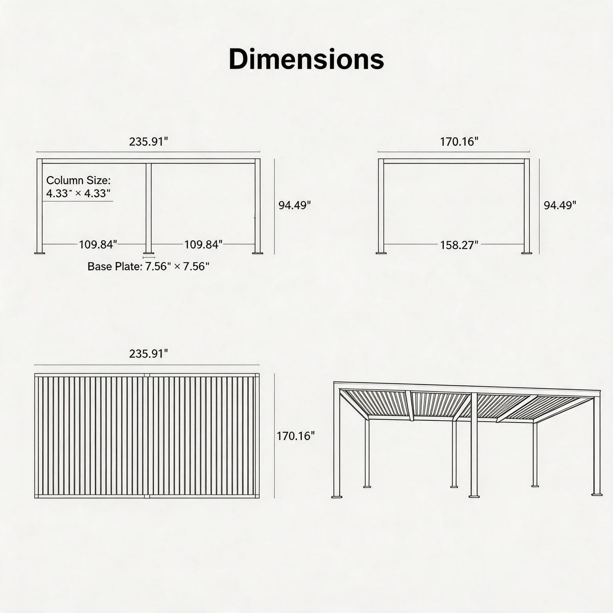 PURPLE LEAF Athena Louvered Pergola Modern Grey Pergola with White Roof for Deck Backyard Garden