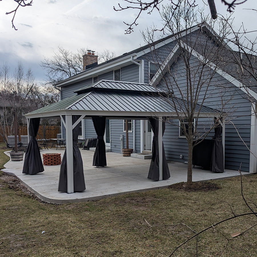 PURPLE LEAF White Gazebo for Modern Patio Double Galvanized Steel Roof Awning and Upgrade Curtain with Lights-milky