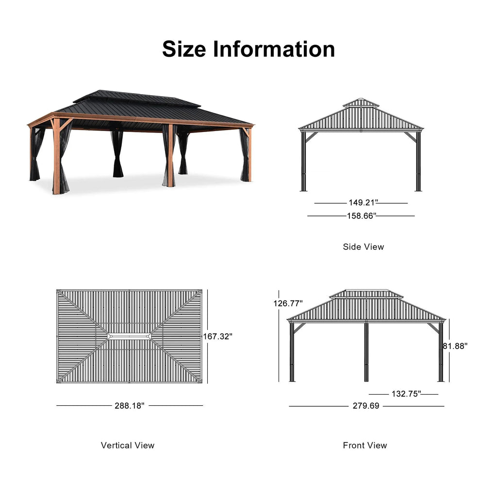 PURPLE LEAF – Pavillon à toit rigide pour terrasse, structure en aluminium effet bois avec guirlande lumineuse – clear