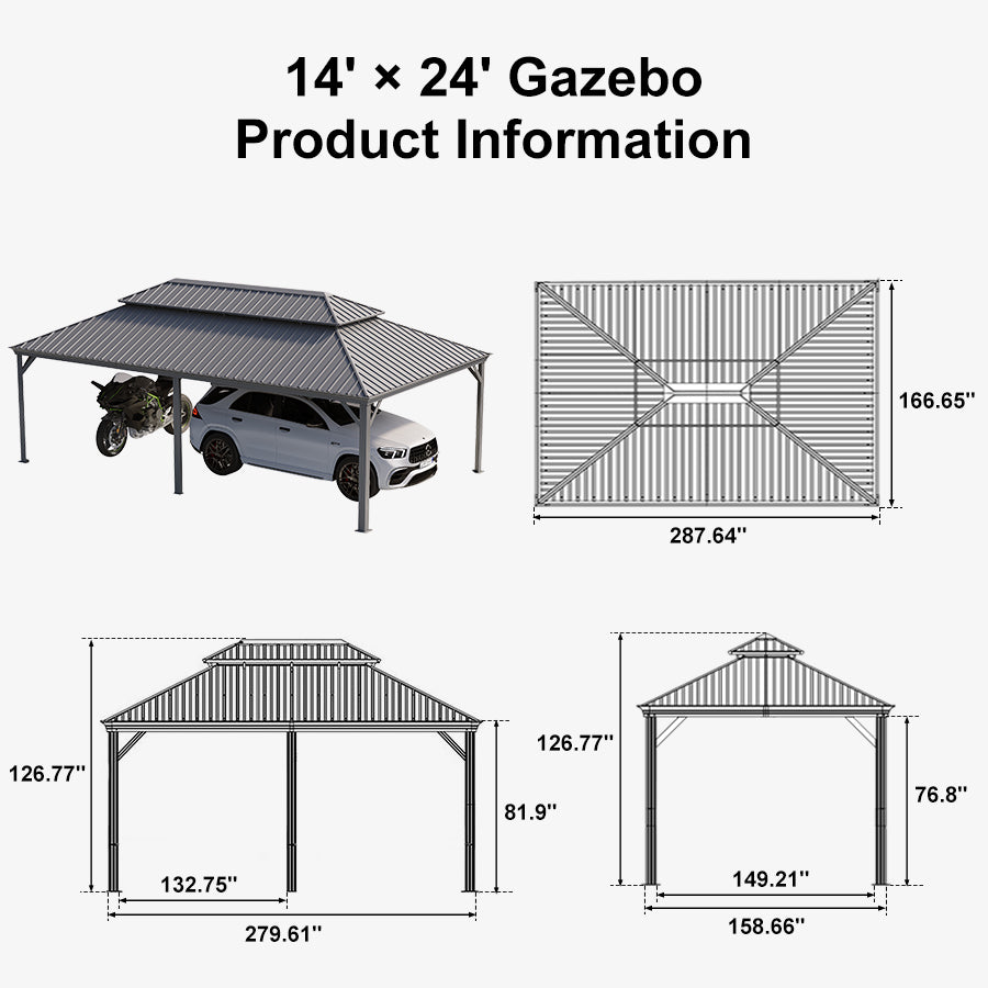 PURPLE LEAF Light Grey Metal Carport with Galvanized Steel Roof Heavy Duty Permanent Outdoor Car Shelter