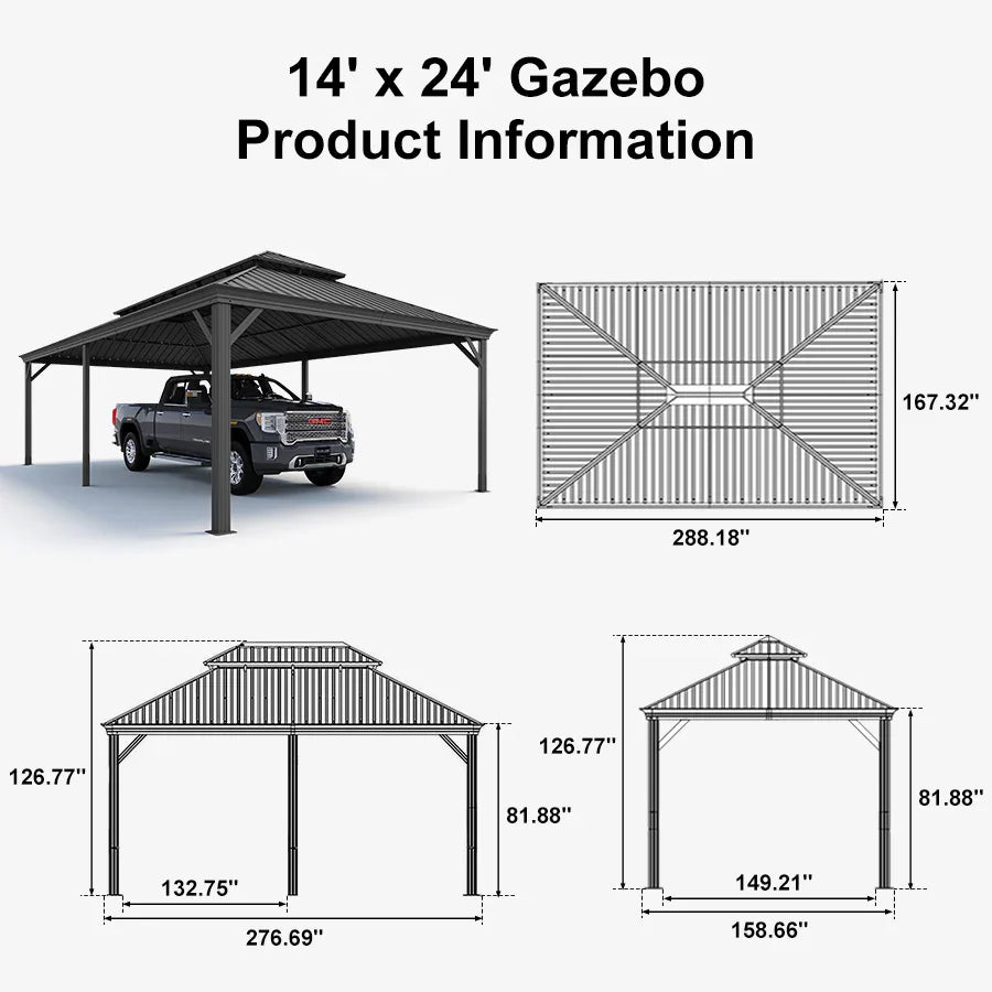 PURPLE LEAF Outdoor Metal Carport with Grey Steel Roof and Aluminum Frame Protective Shelter
