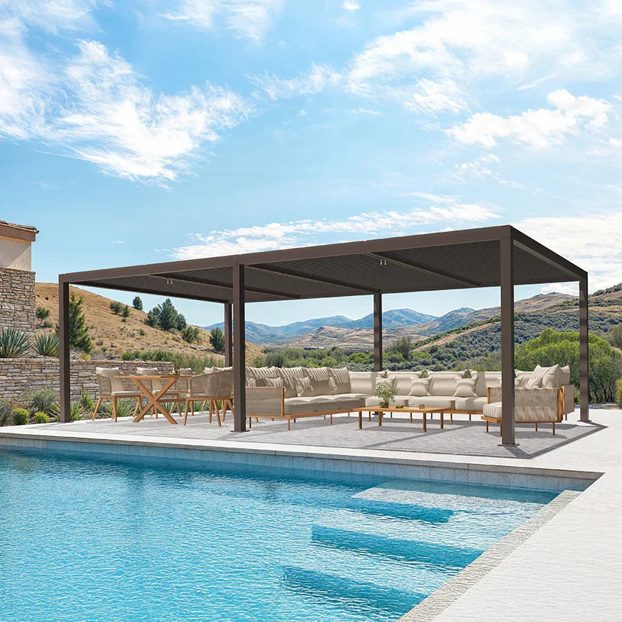 PURPLE LEAF Athena Outdoor Louvered Pergola Adjustable Metal Roof Bronze Hardtop Gazebo Patio Pavilion