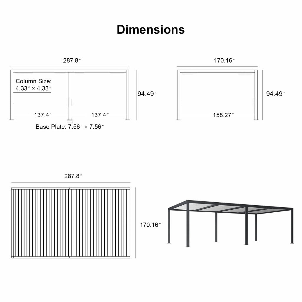 PURPLE LEAF Athena Louvered Pergola Modern Grey Pergola White Roof with Sanori Patio Couch Set Modular Sofas for Deck Backyard Garden